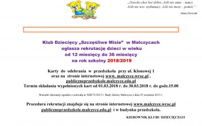 Ruszają zapisy do Klubu Dziecięcego w Malczycach!