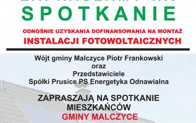 Przypominamy o spotkaniu odnośnie uzyskania dofinansowania na montaż instalacji fotowoltaicznych