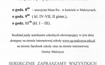 Informacja – zakończenie roku szkolnego