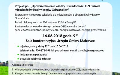 Przypominamy o szkoleniu z otwartych źródeł energii w Urzędzie Gminy Malczyce