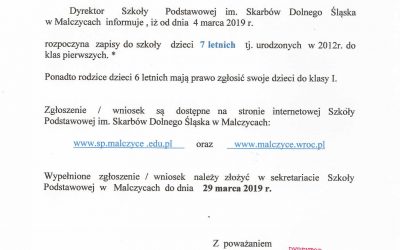 Rekrutacja do Szkoły Podstawowej w Malczycach
