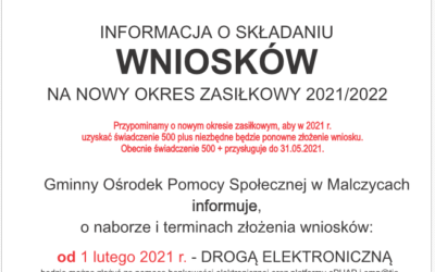 Informacja o składaniu WNIOSKÓW 500 +
