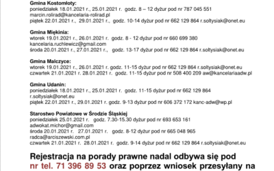 Informacja dotycząca działania punktu nieodpłatnej pomocy prawnej w Urzędzie Gminy Malczyce